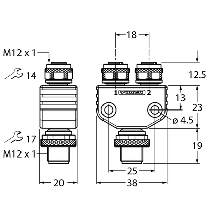 Trójnik 2-drogowy VB2-FSM5-2FKM4.4 - Turck