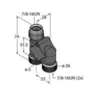 Trójnik 2-drogowy XSH-RSM-2RKM 20 - Turck