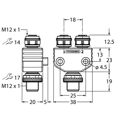 Trójnik 2-drogowy VB2-FSM5-2FKM4.4/S2087 - Turck