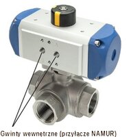 Zawór kulowy 3-drogowy z napędem pneumatycznym (T1), dwustronnego działania, G3/4, Viton, stal nierdzewna - Koly Deutschland