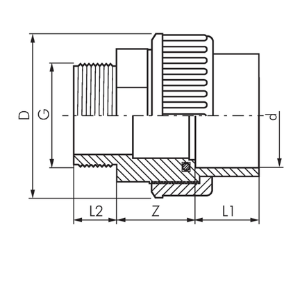 Śrubunek klejony, PVCU/ EPDM, 63mm x R 2"(GZ)