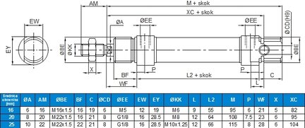 Siłownik ISO6432 D16x49, jednostronnego działania, pchający, z magnesem