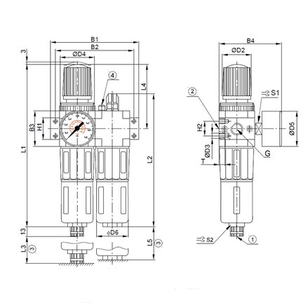 Blok przygotowania powietrza BLUE LINE G1", 0,5-12 bar, automatyczny spust kondensatu - Air-Com