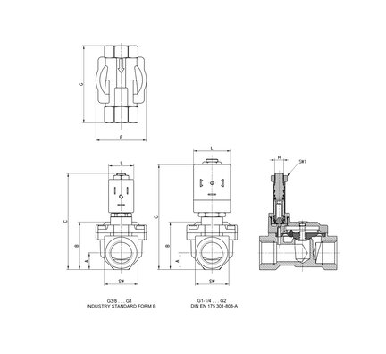 Elektrozawór odcinający membranowy 2/2 NC, G1/2, NBR - Camozzi