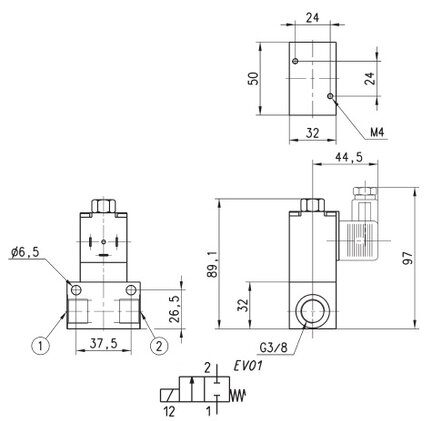 Elektrozawór 2/2 NC, G3/8, 24 VDC, seria 6 - Camozzi