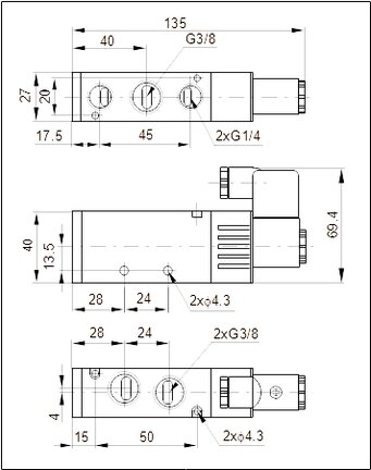Elektrozawór 5/2 G3/8, 115 VAC, monostabilny - PNEUER