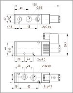 Elektrozawór 5/2 G3/8, 115 VAC, monostabilny - PNEUER