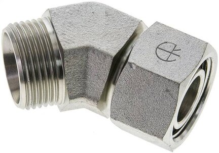Kolanko hydrauliczne 45 st., nastawne, gwintowane 22 L (M30x2), uszczelnienie stożkowe, stal ocynkowana