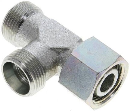 Trójnik hydrauliczny L, nastawny, gwintowany 15 L (M22x1,5), uszczelnienie stożkowe, stal ocynkowana