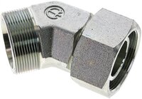 Kolanko hydrauliczne 45 st., nastawne, gwintowane 38 S (M52x2), uszczelnienie stożkowe, stal ocynkowana