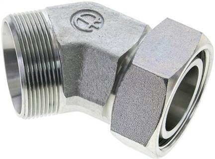 Kolanko hydrauliczne 45 st., nastawne, gwintowane 42 L (M52x2), uszczelnienie stożkowe, stal ocynkowana