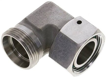 Kolanko hydrauliczne 90 st., nastawne, gwintowane, uszczelnienie stożkowe 28 L (M36x2), stal nierdzewna