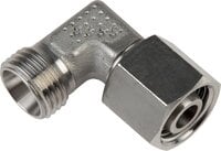 Kolanko hydrauliczne 90 st., nastawne, gwintowane, uszczelnienie stożkowe 6 S (M14x1,5), stal nierdzewna