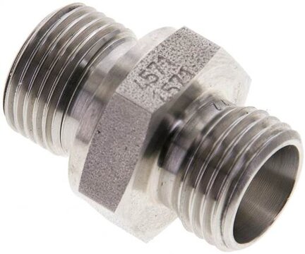 Złączka hydrauliczna prosta, uszczelnienie elastomerowe, gwint G 3/8"-10 L (M16x1,5), z podkładką, stal nierdzewna