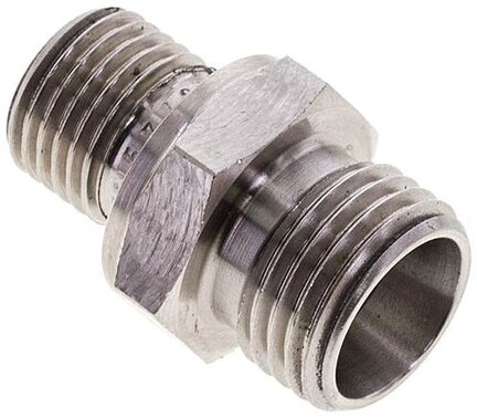 Złączka hydrauliczna prosta, uszczelnienie elastomerowe, gwint G 1/4"-10 L (M16x1,5), z podkładką, stal nierdzewna