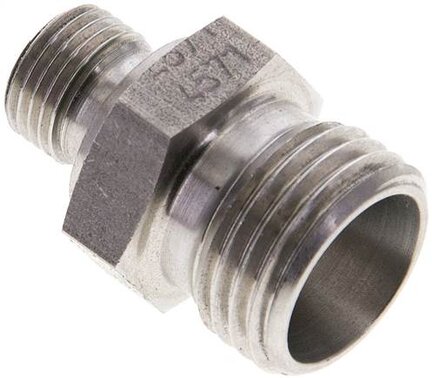 Złączka hydrauliczna prosta, uszczelnienie elastomerowe, gwint G 1/8"-10 L (M16x1,5), z podkładką, stal nierdzewna