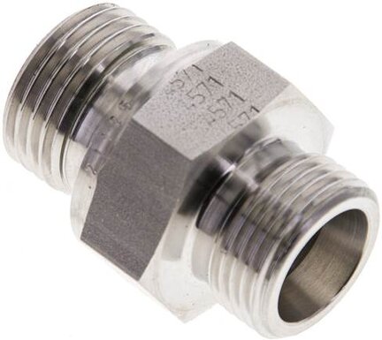 Złączka hydrauliczna prosta, uszczelnienie elastomerowe, gwint G 1/2"-12 S (M20x1,5), z podkładką, stal nierdzewna