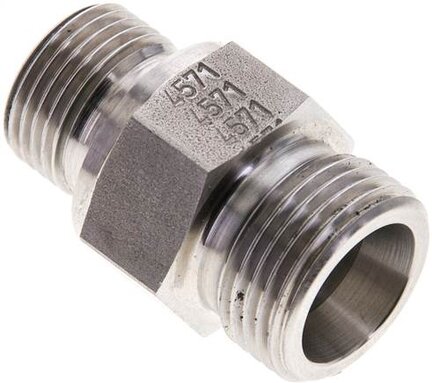 Złączka hydrauliczna prosta, uszczelnienie elastomerowe, gwint G 3/8"-12 S (M20x1,5), z podkładką, stal nierdzewna
