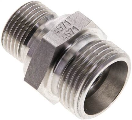 Złączka hydrauliczna prosta, uszczelnienie elastomerowe, gwint G 3/8"-15 L (M22x1,5), z podkładką, stal nierdzewna