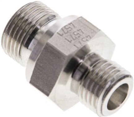 Złączka hydrauliczna prosta, uszczelnienie elastomerowe, gwint G 3/8"-6 S (M14x1,5), z podkładką, stal nierdzewna