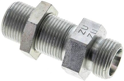 Złączka hydrauliczna prosta, grodziowa, gwint 12 S (M20x1,5), stal ocynkowana