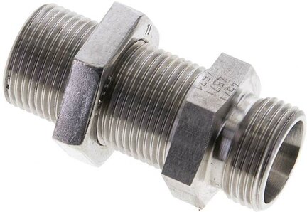 Złączka hydrauliczna prosta, grodziowa, gwint 15 L (M22x1,5), stal nierdzewna