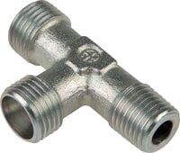 Trójnik hydrauliczny LE, gwinty zewnętrzne M 12x1,5 (stożkowy)-8 L (M14x1,5), stal ocynkowana