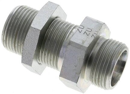 Złączka hydrauliczna prosta, grodziowa, gwint 20 S (M30x2), stal ocynkowana