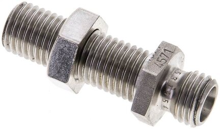 Złączka hydrauliczna prosta, grodziowa, gwint 6 L (M12x1,5), stal nierdzewna