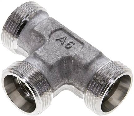 Trójnik hydrauliczny T, gwinty zewnętrzne 18 L (M26x1,5), stal nierdzewna