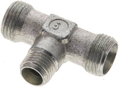Trójnik hydrauliczny, redukcyjny 12 L (M18x1,5)-8 L (M14x1,5)-12 L (M18x1,5), stal ocynkowana