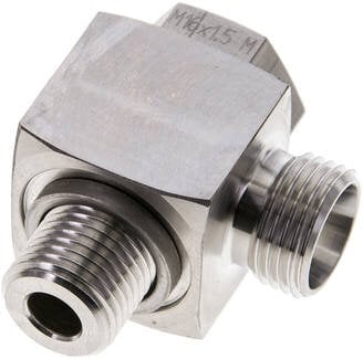 Złączka kątowa hydrauliczna Banjo, gwint M 16x1,5-12 L (M18x1,5), bez dławienia, stal nierdzewna