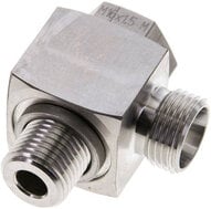 Złączka kątowa hydrauliczna Banjo, gwint M 16x1,5-12 L (M18x1,5), bez dławienia, stal nierdzewna