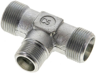 Trójnik hydrauliczny, redukcyjny 16 S (M24x1,5)-12 S (M20x1,5)-16 S (M24x1,5), stal ocynkowana