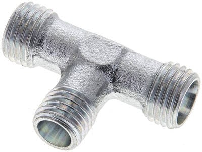 Trójnik hydrauliczny, redukcyjny 8 L (M14x1,5)-6 L (M12x1,5)-8 L (M14x1,5), stal ocynkowana
