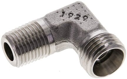 Kolanko hydrauliczne 90 st. gwint R 1/4"-10 L (M16x1,5), stal nierdzewna