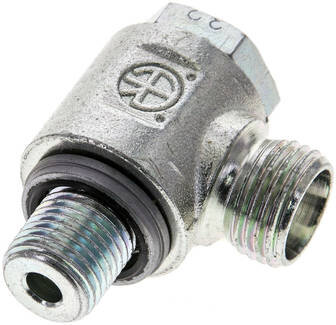 Złączka hydrauliczna kątowa Banjo, gwint G 1/4"-10 L (M16x1,5), oring, bez dławienia, stal ocynkowana