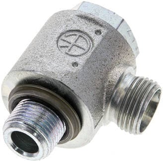 Złączka hydrauliczna kątowa Banjo, gwint G 3/8"-12 L (M18x1,5), oring, bez dławienia, stal ocynkowana