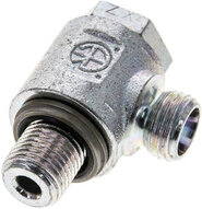 Złączka hydrauliczna kątowa Banjo, gwint G 1/4"-8 L (M14x1,5), oring, bez dławienia, stal ocynkowana