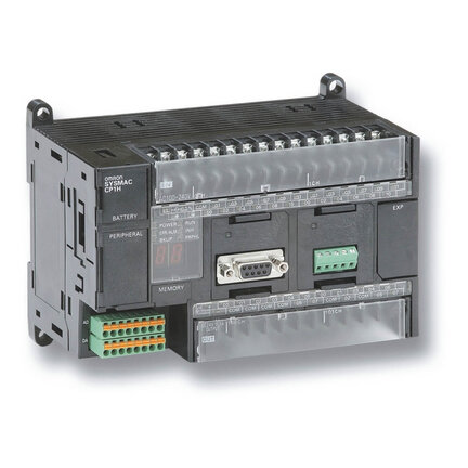 PLC, zasilanie 24 VDC, 24 x wejścia 24 VDC, 16 x wyjścia PNP 0,3 A, 1 x wejście analogowe, program 20K kroków + pamięć danych 32K słów (CP1H-X40DT1-D) - Omron