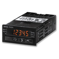 Cyfrowy miernik panelowy, DIN 48x24 mm, napięcie/prąd stały + wejście PNP, 3x wyjścia tranzystorowe PNP, port RS-485, zawiera funkcję kolorowego wyświetlacza (K3GN-PDT2-FLK 24VDC) - Omron
