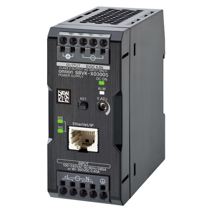 Zasilacz książkowy, 30 W, 5 VDC, 5 A, montaż na szynie DIN, terminal pchający, powlekany, zgodność z Ethernet IP / Modbus TCP (S8VK-X03005-EIP) - Omron