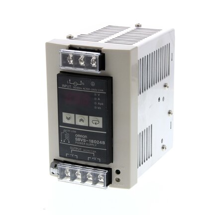 Zasilacz, 180W, wejście 100-240VAC, wyjście 24VDC 7.5A, montaż na szynie DIN, cyfrowy wyświetlacz z napięciem i prądem pracy (S8VS-18024AP) - Omron