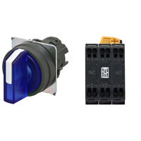 Selektor A22NW śr. 22, 3-pozycyjny, podświetlany, ramka PLASTIKOWA, AUTO RESET Z PRAWEJ STRONY, kolor niebieski, LED niebieski, 1NO1NC, 24 VDC (A22NW-3BR-TAA-P102-AC) - Omron