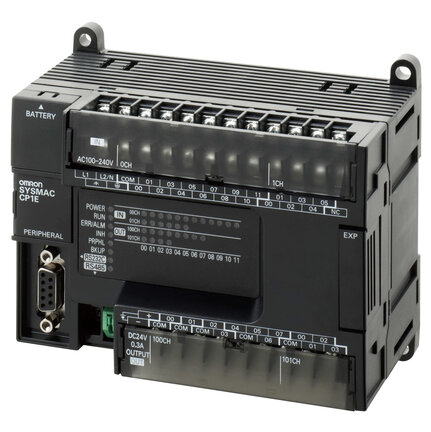 PLC, zasilanie 24 VDC, 18 x wejścia 24 VDC, 12 x wyjścia PNP 0,3 A, 8 tys. kroków programu + 8 tys. słów pamięci danych, port RS-232C i RS-485 (półdupleks) (CP1E-N30S1DT1-D) - Omron