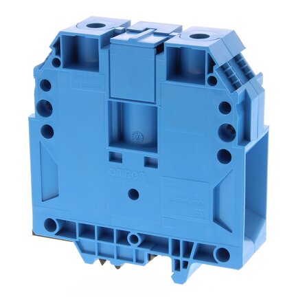 Listwa zaciskowa przelotowa na szynę DIN ze złączem śrubowym do montażu na TS 35 i TS 32, pole przekroju poprzecznego 150 mm2, szerokość 28 mm, kolor niebieski (XW5T-S150-1.1-1BL) - Omron