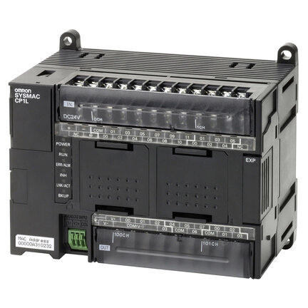 PLC, zasilanie 24 VDC, 18 x wejścia 24 VDC, 12 x wyjścia przekaźnikowe 2 A, 2 x wejścia analogowe, 10K kroków programu + 32K słów pamięci danych, 1 x port Ethernet (CP1L-EM30DR-D) - Omron
