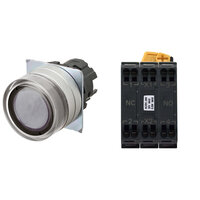 Przycisk A22NL śr. 22, ramka metal szczotkowany, PEŁNA OCHRONA, MOMENTOWY, kolor Nasadki przezroczysty biały, LED biały, 1NO1NC, 24 VDC, terminal pchający (A22NL-MGM-TWA-P102-WC) - Omron