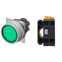Przycisk A22NL śr. 22, ramka metal szczotkowany, PŁASKI, MOMENTOWY, kolor Zaślepki przezroczysty zielony, LED zielony, 1NO, 200-240 VAC, terminal pchający (A22NL-MNM-TGA-P100-GE) - Omron