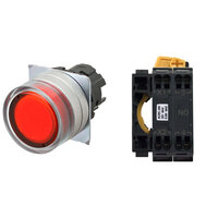 Przycisk A22NL śr. 22, ramka ze szczotkowanego metalu, PEŁNA OCHRONA, MOMENTOWY, kolor czerwony PRZEŹROCZYSTY, LED czerwony, 1NO, 24 VDC, terminal wtykowy (A22NL-MGM-TRA-P100-RC) - Omron